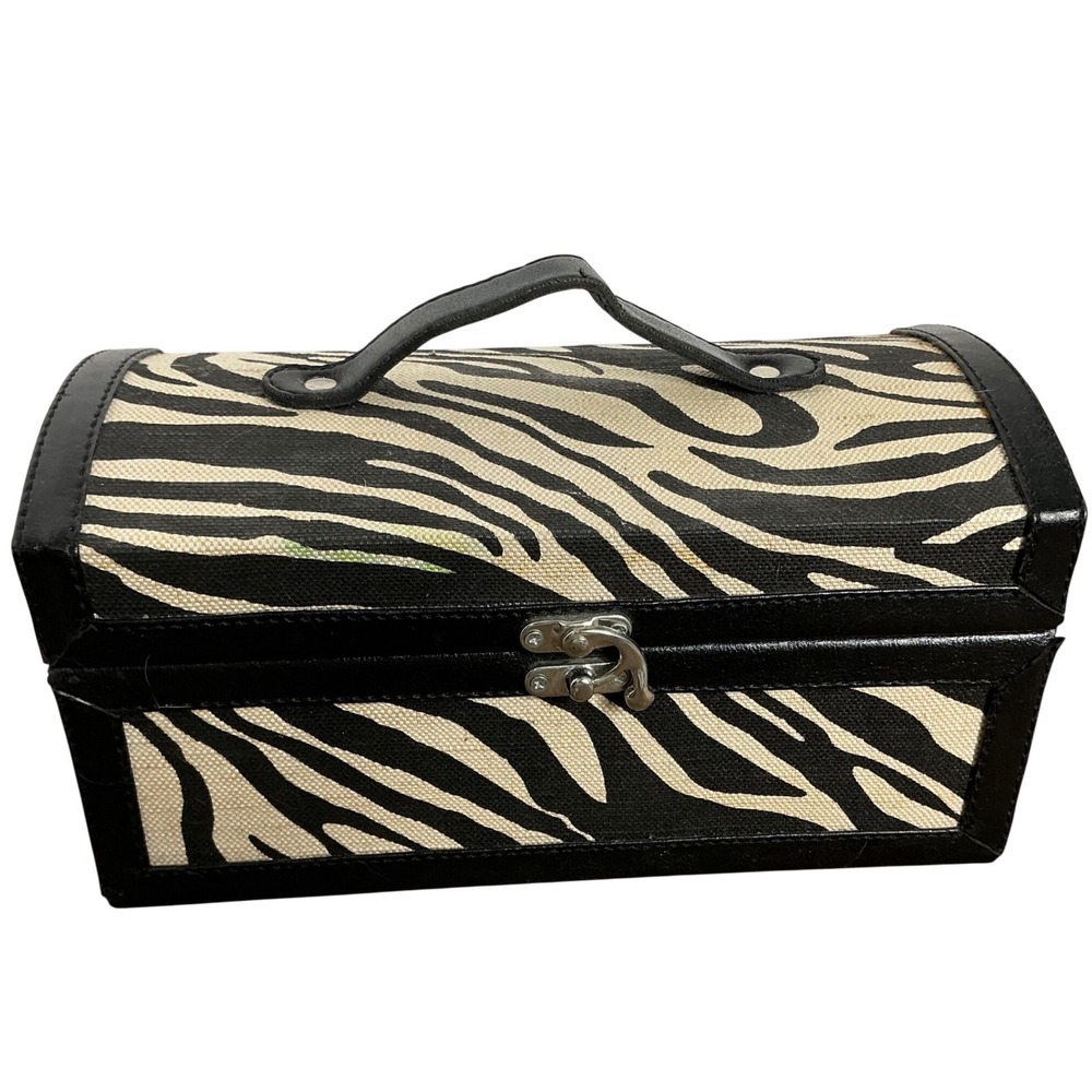 Zebra Print Storage Chest Faux Leather Trim Jewelry Keepsake Box Dome Top Latch